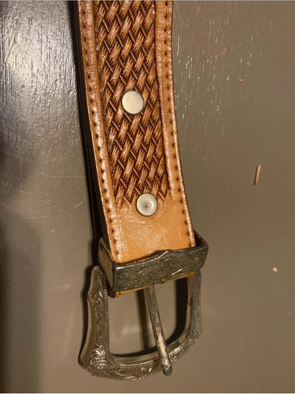 Circle Y Made in Texas Basket Weave Leather Western Belt Size 26 Silver